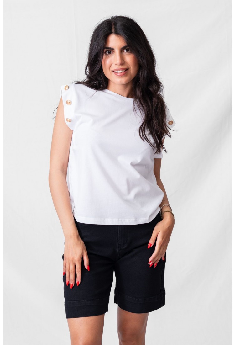 T-SHIRT ΜΕ ΔΙΑΚΟΣΜΗΤΙΚΑ ΚΟΥΜΠΙΑ ΣΤΑ ΜΑΝΙΚΙΑ 67225 T-SHIRT ΜΕ ΔΙΑΚΟΣΜΗΤΙΚΑ ΚΟΥΜΠΙΑ ΣΤΑ ΜΑΝΙΚΙΑ 67225