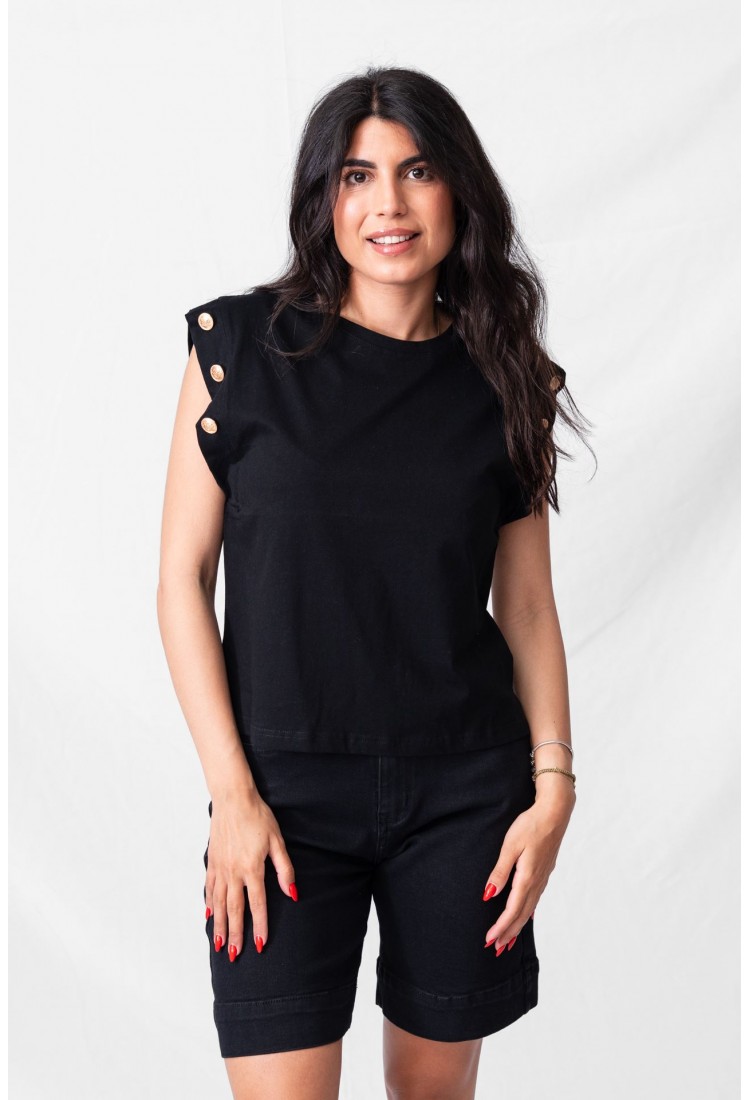 T-SHIRT ΜΕ ΔΙΑΚΟΣΜΗΤΙΚΑ ΚΟΥΜΠΙΑ ΣΤΑ ΜΑΝΙΚΙΑ 67225 T-SHIRT ΜΕ ΔΙΑΚΟΣΜΗΤΙΚΑ ΚΟΥΜΠΙΑ ΣΤΑ ΜΑΝΙΚΙΑ 67225