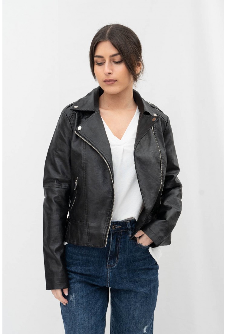 LEATHER JACKET WITH CLACK ON THE SIDE 63132