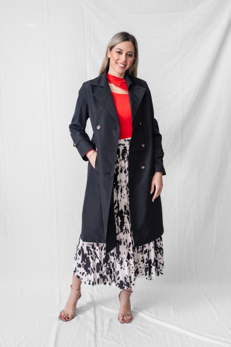 TRENCH COAT WITH CROSS BUTTON AND BELT 23158