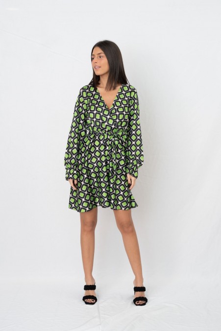 PRINTED DRESS WITH ELASTIC WAIST 83157