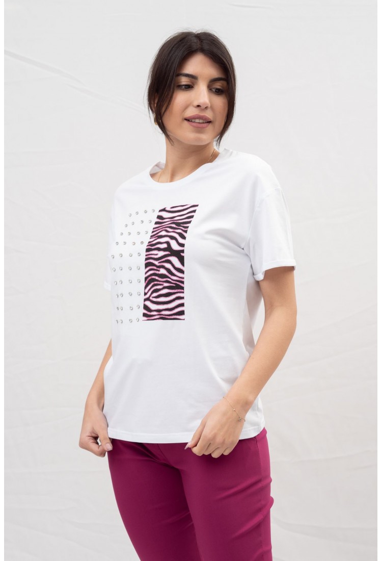 T-SHIRT ZEBRA PRINT WITH STONES 66480