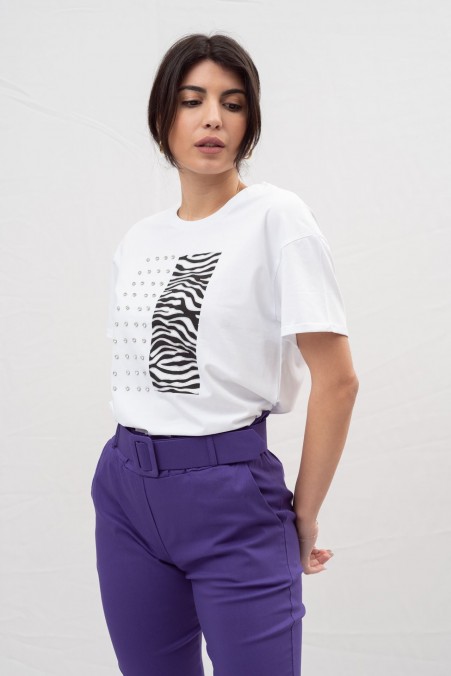 T-SHIRT ZEBRA PRINT WITH STONES 66480