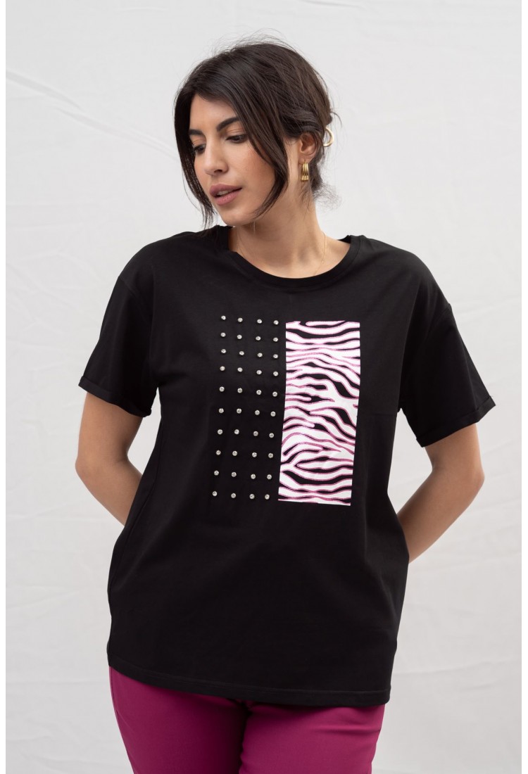 T-SHIRT ZEBRA PRINT WITH STONES 66480