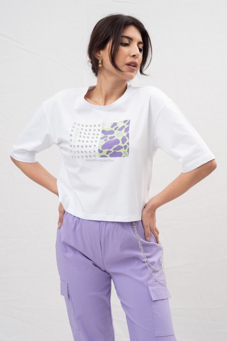T-SHIRT ANIMAL PRINT WITH STONES 66545