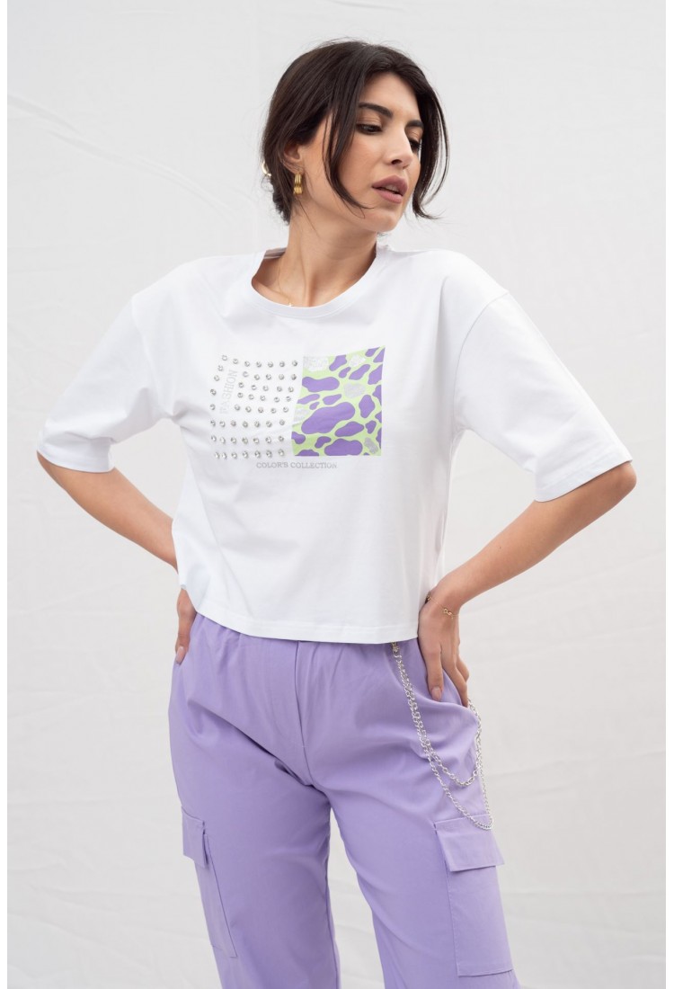 T-SHIRT ANIMAL PRINT WITH STONES 66545