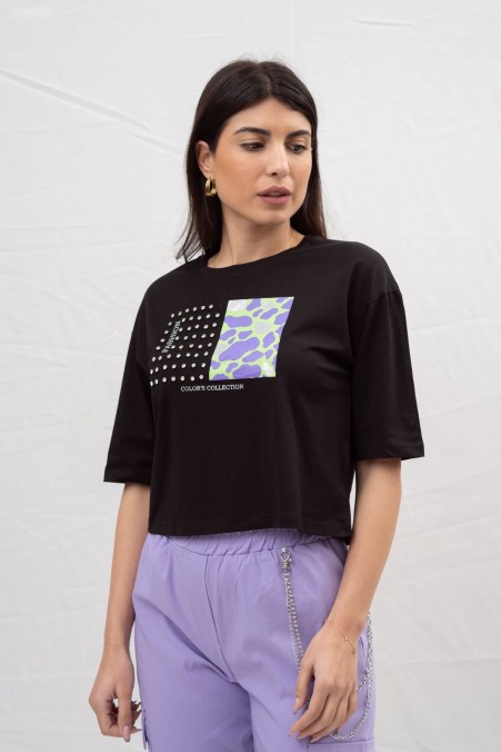T-SHIRT ANIMAL PRINT WITH STONES 66545