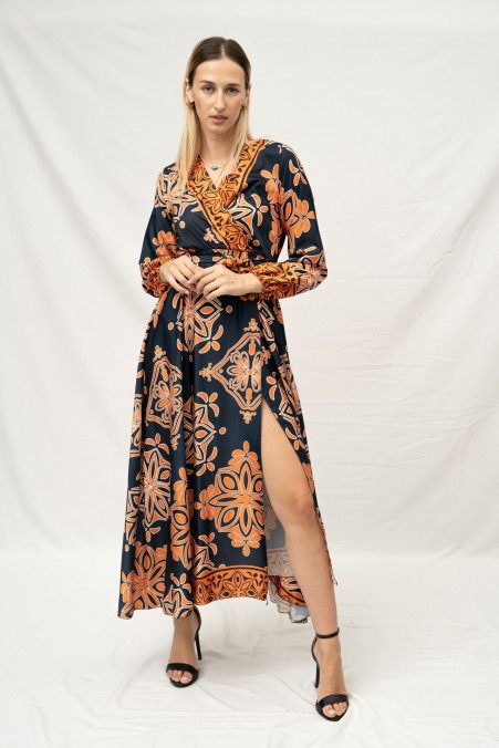 PRINTED DRESS WITH V-NECK 55280
