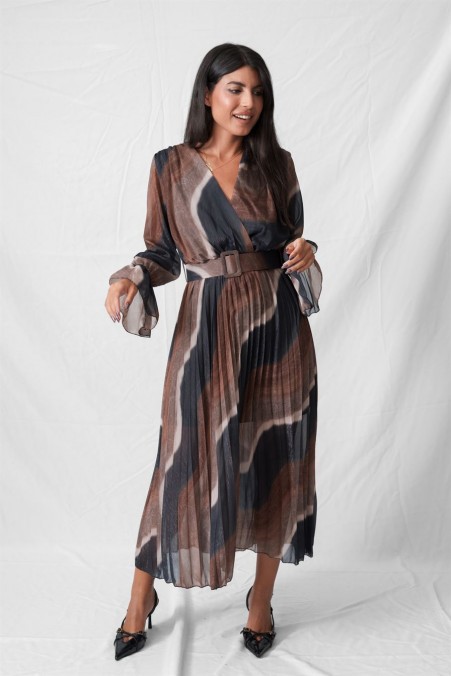 PRINTED DRESS WITH GOLDEN THREAD 7678