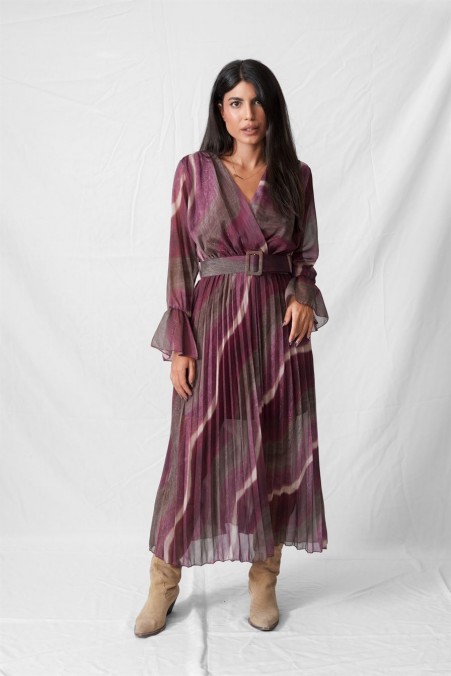 PRINTED DRESS WITH GOLDEN THREAD 7678