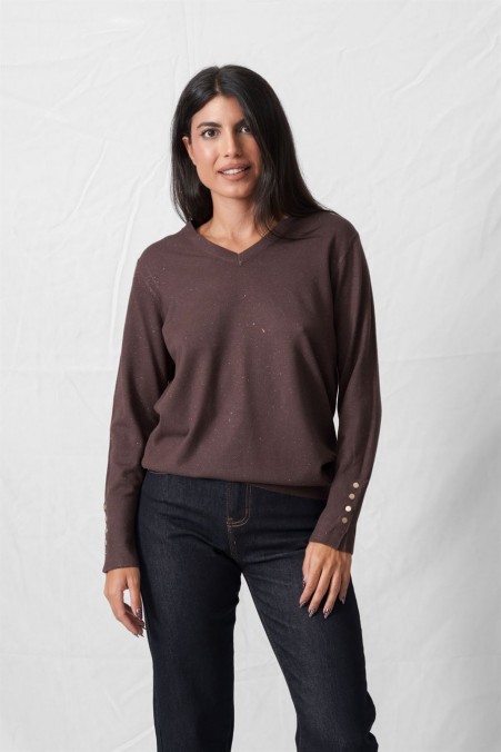 V-NECK SWEATER WITH GOLD THREAD 6030