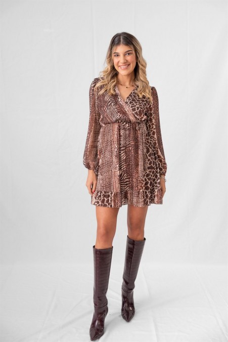ANIMAL PRINT DRESS WITH RUFFLES 11316 ANIMAL PRINT DRESS WITH RUFFLES 11316