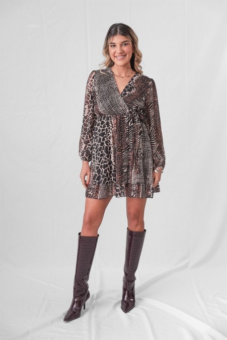ANIMAL PRINT DRESS WITH RUFFLES 11316 ANIMAL PRINT DRESS WITH RUFFLES 11316