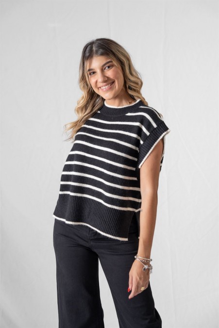 KNITTED STRIPED COAT 60206