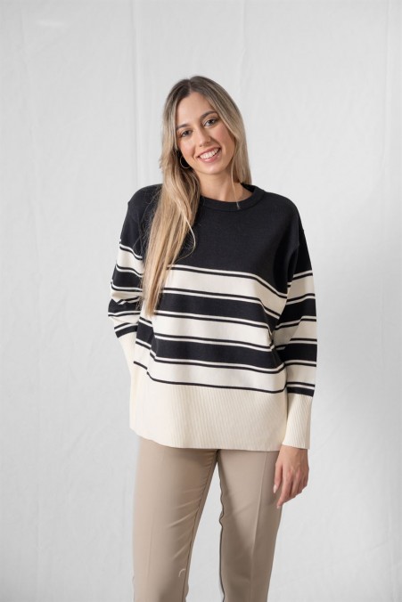STRIPED SWEATER WITH NECKLINE 3025 STRIPED SWEATER WITH NECKLINE 3025