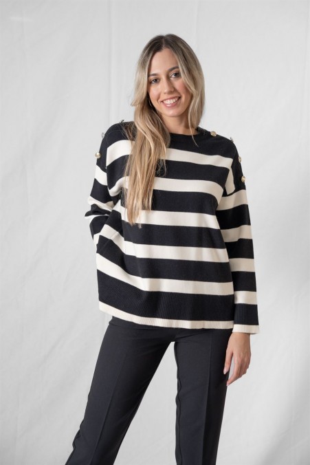 STRIPED SWEATER WITH BUTTONS ON THE SHOULDER 7811 STRIPED SWEATER WITH BUTTONS ON THE SHOULDER 7811