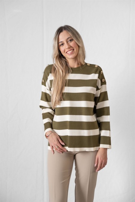 STRIPED SWEATER WITH BUTTONS ON THE SHOULDER 7811 STRIPED SWEATER WITH BUTTONS ON THE SHOULDER 7811