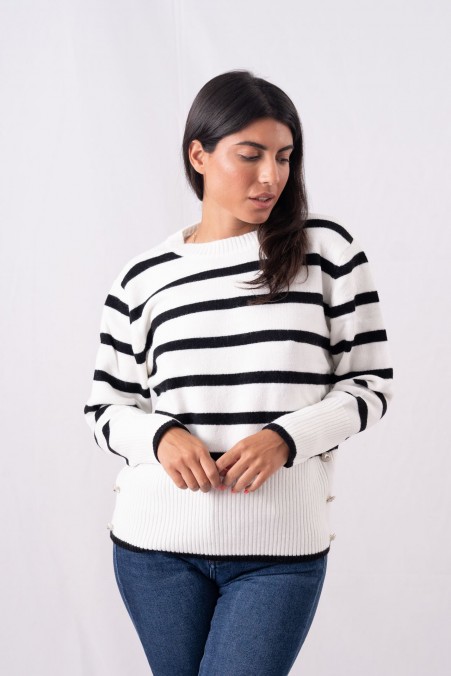 KNITTED STRIPE WITH DECORATIVE BUTTONS 9551
