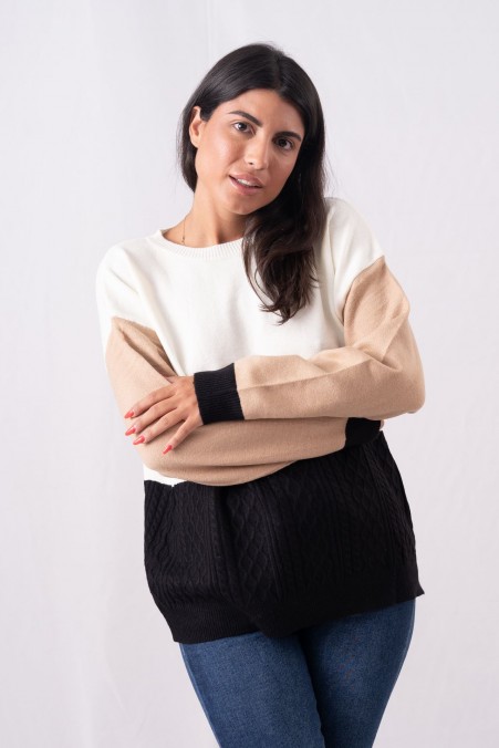 KNIT TRI COLOR WITH KNIT PATTERN 2062