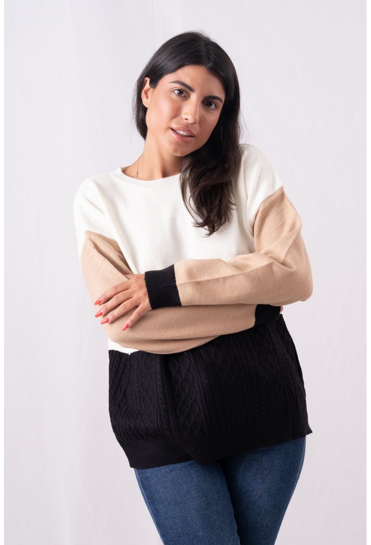 KNIT TRI COLOR WITH KNIT PATTERN 2062