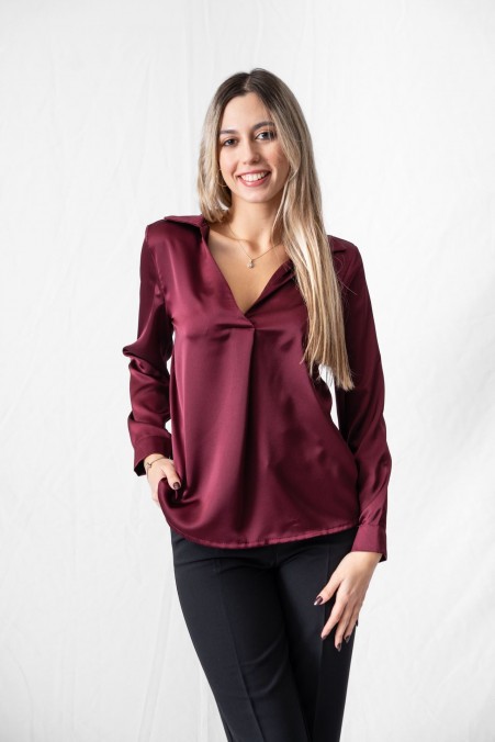 SATIN BLOUSE WITH V NECK 52002 SATIN BLOUSE WITH V NECK 52002