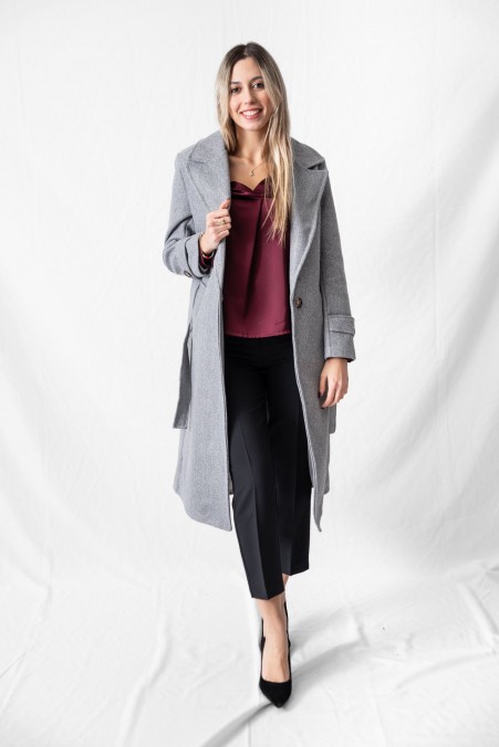 LONG CROSS-BAND COAT WITH BELT 9589
