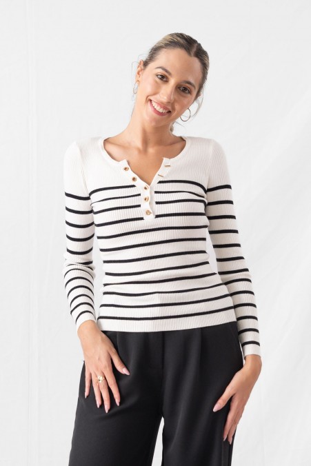 RIBBED STRIPED SWEATER WITH V-NECK 58919 RIBBED STRIPED SWEATER WITH V-NECK 58919