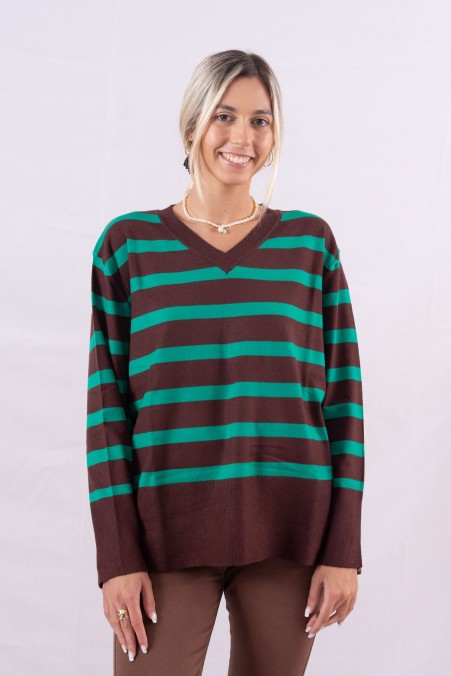 STRIPED SWEATER WITH V-NECK 2043 STRIPED SWEATER WITH V-NECK 2043