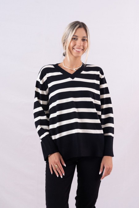 STRIPED SWEATER WITH V-NECK 2043 STRIPED SWEATER WITH V-NECK 2043