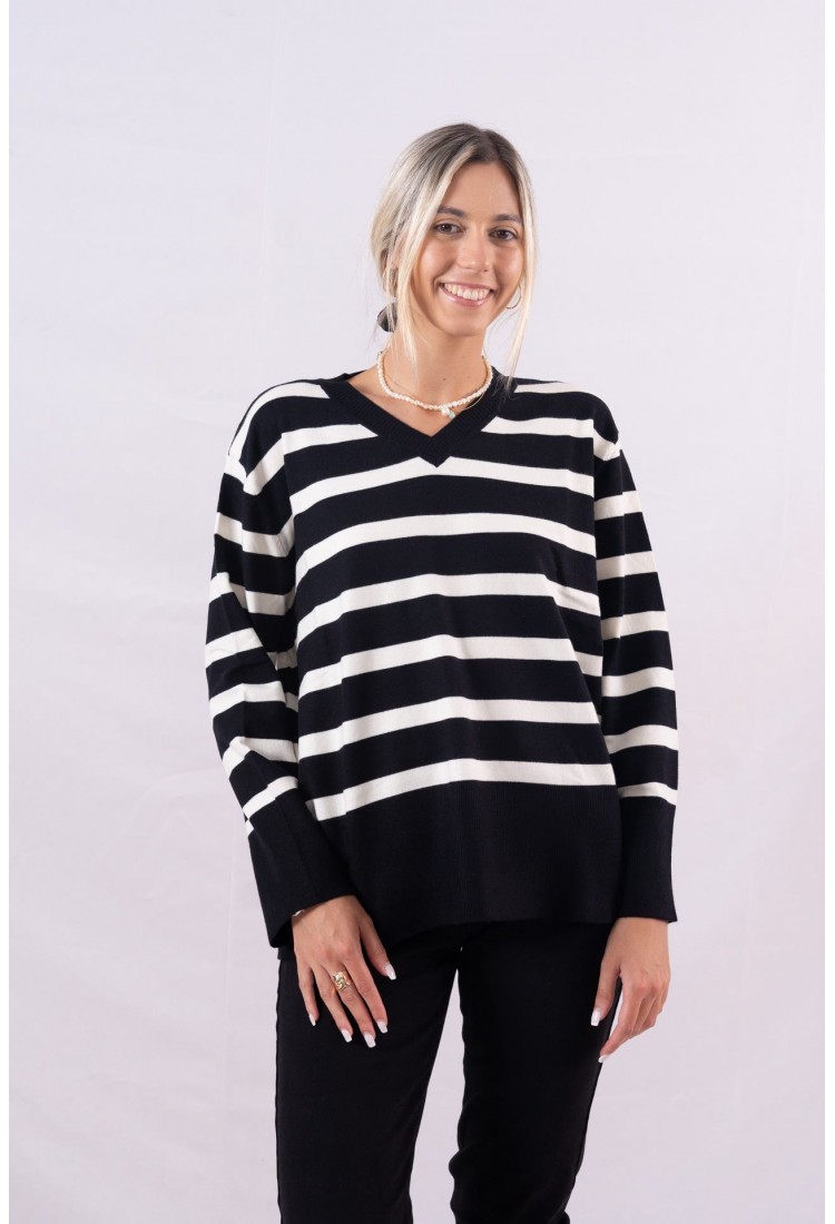 V-NECK STRIPED SWEATER 2043